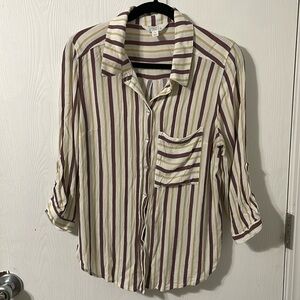 Market & Spruce Lightweight Maroon/White/Gold Striped Button Down Shirt Sz Large